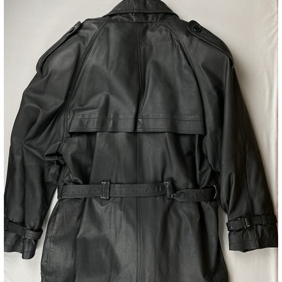 Phase 2 Long Leather Double Breast Trench Coat Men’s Large Black Zip Liner Goth - Picture 4 of 16